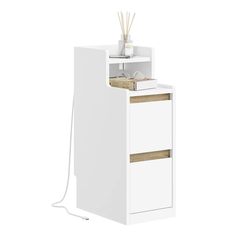 SoBuy FBT178-E-WN Smalt sängbord 22 cm med touch-lampa och Type-C-laddning sovrum, vit, 22 x 34 x 60 cm